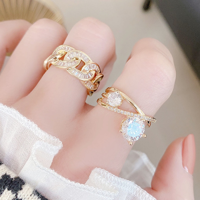 Nhẫn Đính Đá Zircon Lấp Lánh Siêu Sáng Có Thể Điều Chỉnh Làm Quà Tặng Đám Cưới Cho Nữ