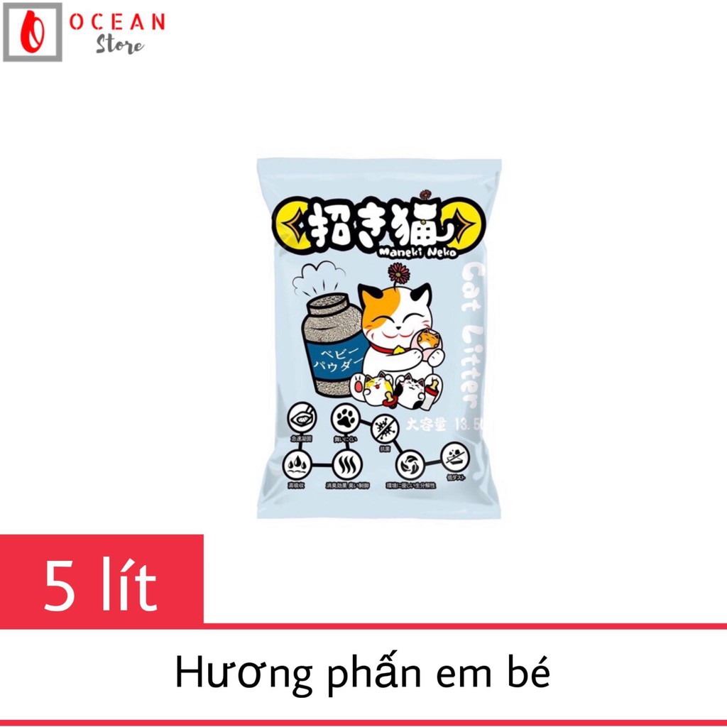 Cát đất sét vệ sinh cho mèo Maneki Neko - Cát sệ sinh Litter túi 5 lít (Hương Phấn Em Bé)