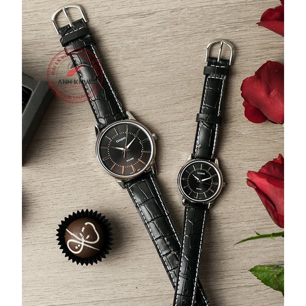 Đồng hồ Casio nữ Caiso LTP-1303L-1AVDF dây da màu đen cao cấp, 3 kim, chống nước WR50M