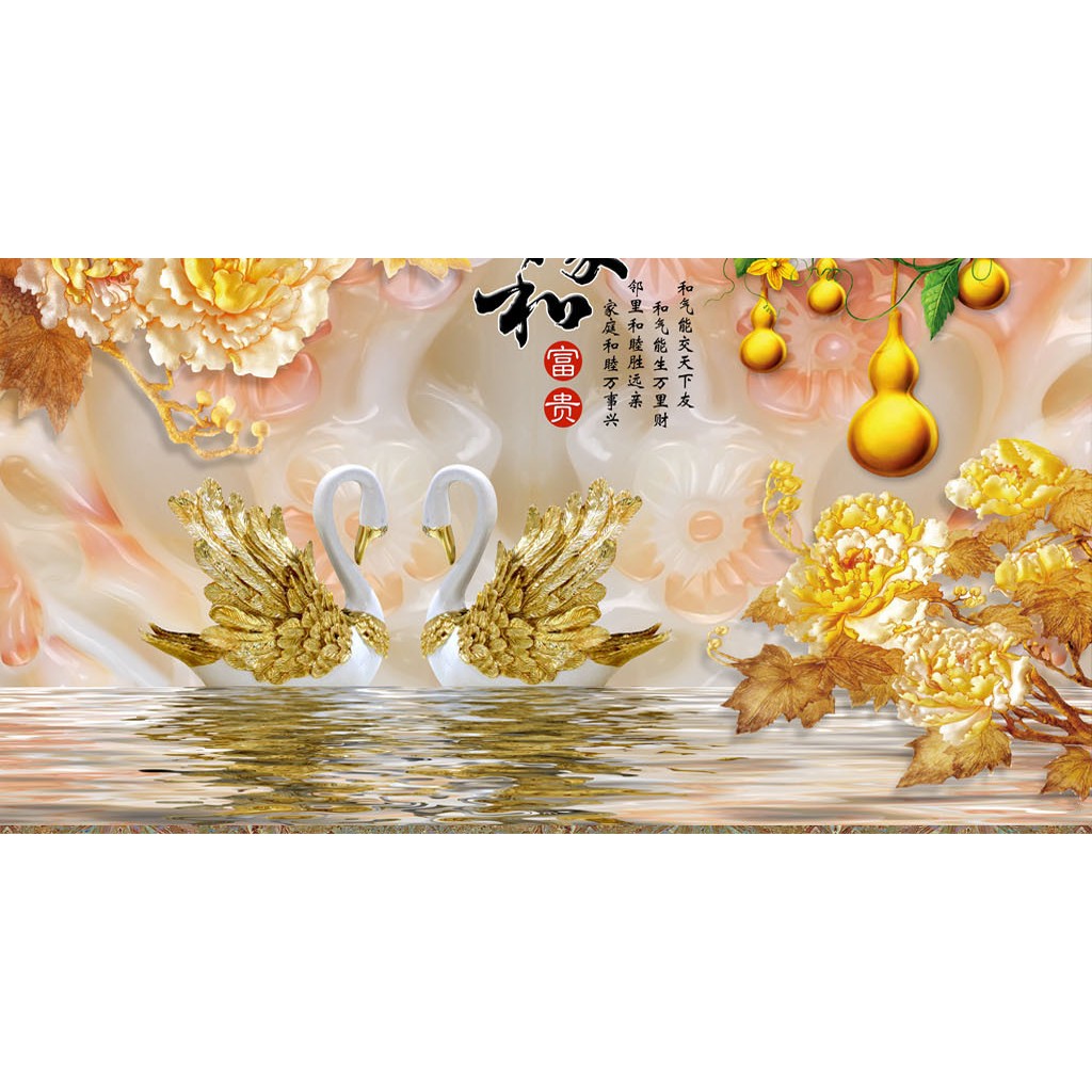 Tranh dán tường 3D tranh trang trí đôi thiên nga 2 BINBIN DN46 (Không phai màu)