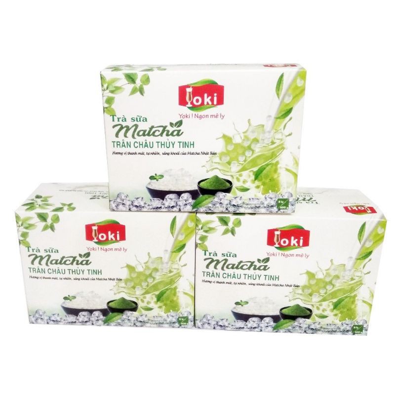 Trà sữa Matcha trân châu thủy tinh Yoki 400g (8 gói trà sữa Matcha 20g+8 gói trân châu thủy tinh 30g)