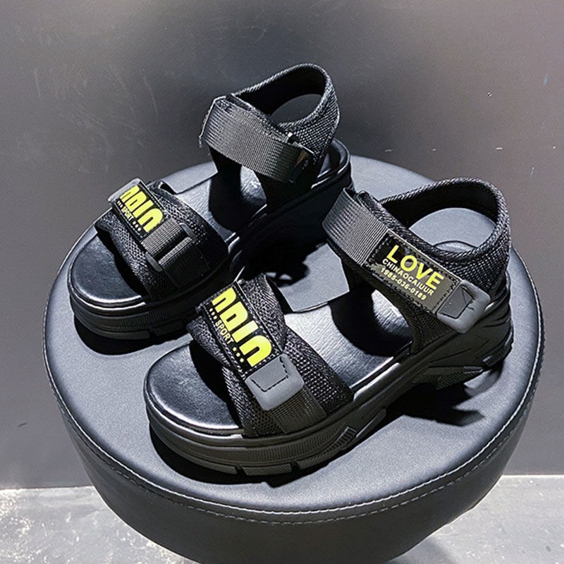 Sandal nữ  VIDEO THẬT độn đế 5 cm quai dán chữ Love