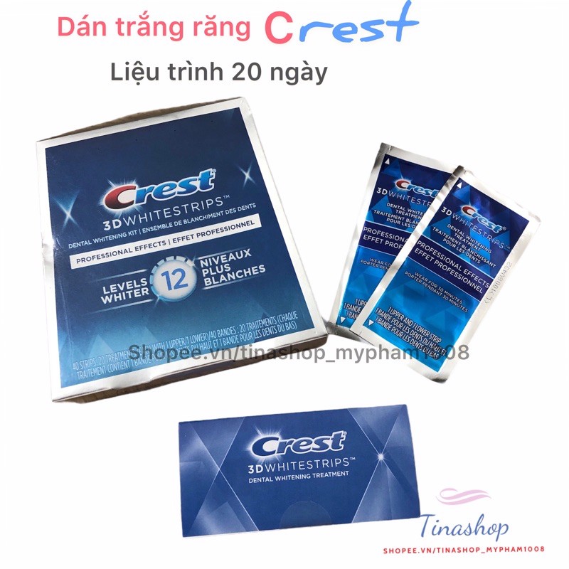 [Combo 7 ngày] Miếng dán trắng răng crest 3d white supreme/ professional/ 1 hour/ glamorous/ vivid/ gentle