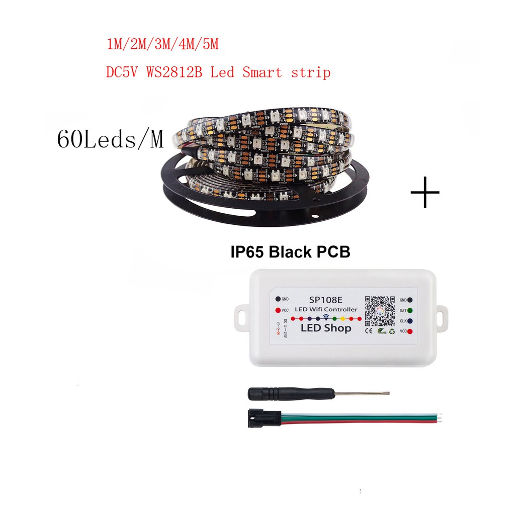 Dây Đèn Led 1-5m Dc5v Ws2812b 60 Pixels / Leds / M Ws2812 Ic 5050 Rgb + Điều Khiển Led