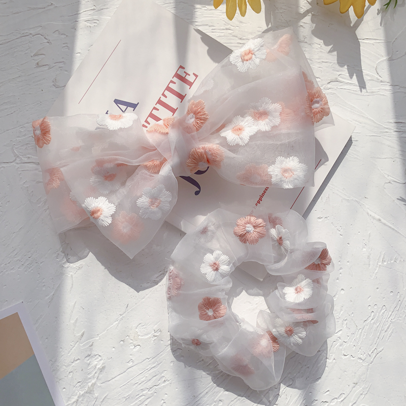 2 Cái / Bộ Hàn Quốc Thêu Hoa Nơ Tóc Buộc Tóc Kẹp Cài Phụ Kiện Thời Trang