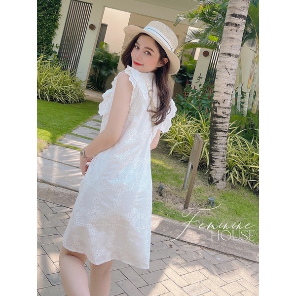 Đầm Suông Ren xô thêu, váy suông ren, đầm xô thêu hoa diện hè, váy đi biển xinh