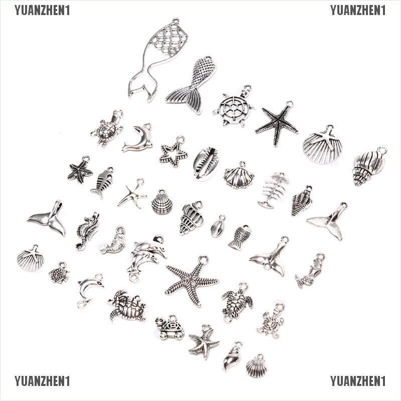[YUANZHEN1] Set 40 Mặt Dây Chuyền Hình Động Vật Biển Vintage Hỗn Hợp Thủ Công