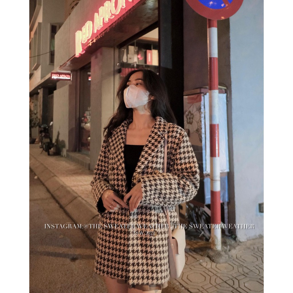 (Ảnh thật) Áo khoác dạ kẻ ziczac chần phao oversize the.sweaterweather TSW | BigBuy360 - bigbuy360.vn