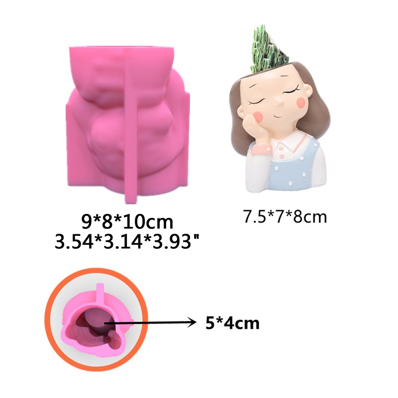 Khuôn Silicon Làm Chậu Hoa Bằng Epoxy UV Hình Cô Gái Dễ Thương