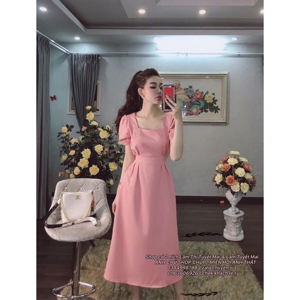 Đầm Nữ Cổ Chữ U Tay Phồng Chất Kate Lụa Freesize Dưới 55kg | BigBuy360 - bigbuy360.vn