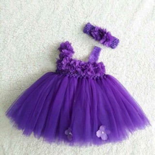Freeship 99k TQ_Váy tutu chiffon tím đậm kèm băng đô cho bé dưới 8kg