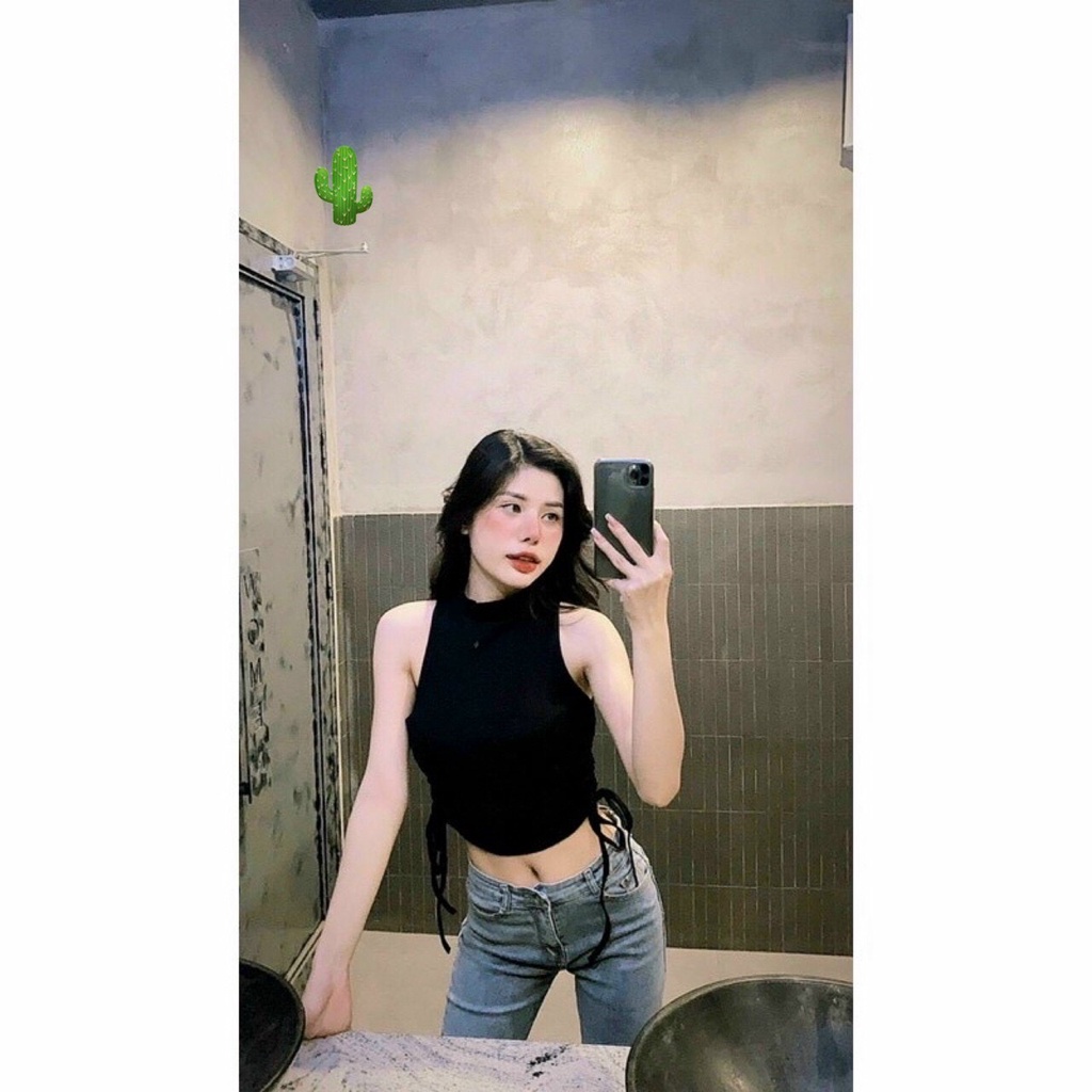 áo cổ lọ sát nách rút dây 2 bên xinh pc