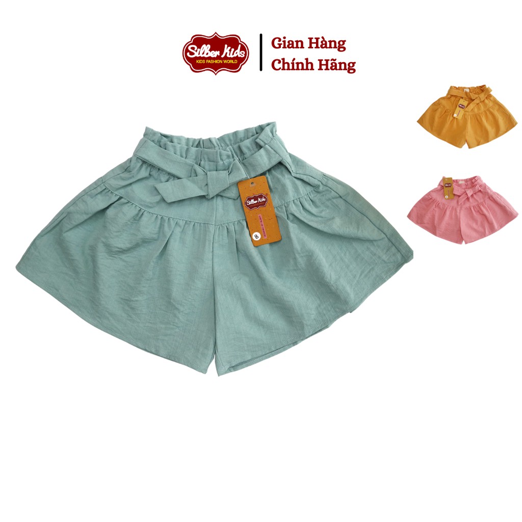 [Mã BMBAU50 giảm 7% đơn 99K] Quần Short Thô Đũi Bé Gái 23-28kg Ống Rộng Buộc Nơ Eo SILBER KIDS