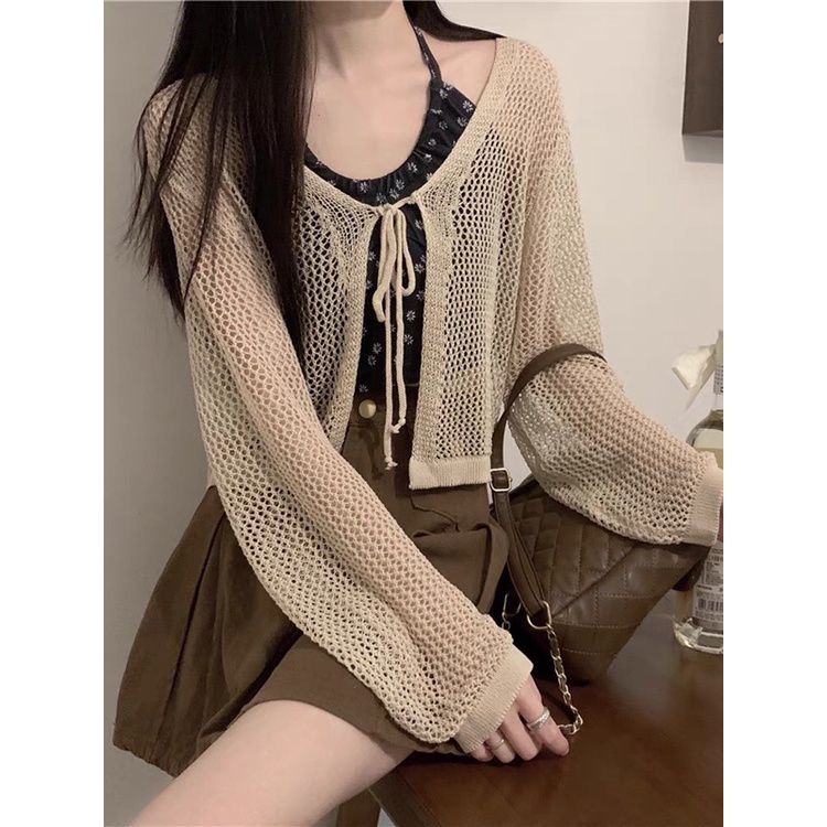Áo khoác cardigan lưới buộc dây hàng QC siêu xinh