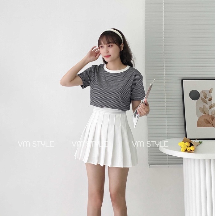 Áo thun nữ ngắn tay VM STYLE Thiết kế form rộng họa tiết sọc ngang phối viền cổ - 22ATU02P52501