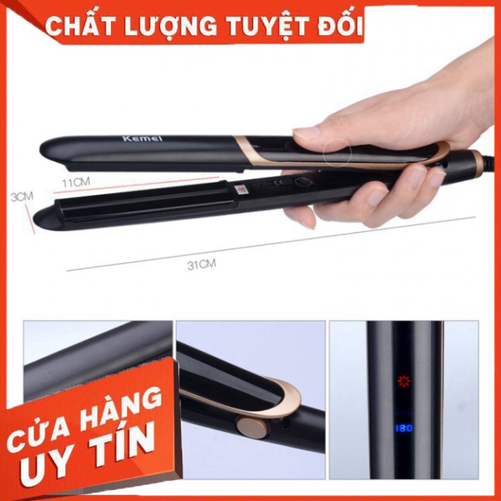 Máy Uốn Duỗi, Làm Xoăn Kemei Km2219 Cao Cấp 2 in 1 Có Chỉnh Nhiệt
