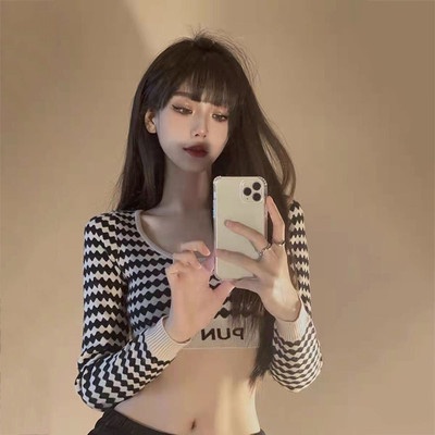 LALISAS Áo Len Dài Tay Kẻ Sọc Phong Cách Hàn Quốc Cho Nữ