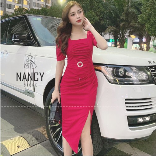 Đầm body dáng xẻ dự tiệc, cổ vuông,chân xẻ tay lỡ màu trắng ,đỏ,đen tôn lên vẻ đẹp quý phái | BigBuy360 - bigbuy360.vn