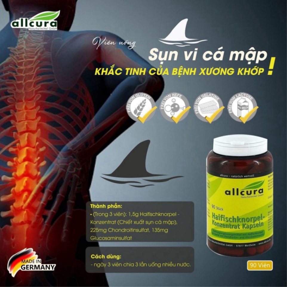 Viên Uống Sụn Vi Cá Mập Allcura 90 - Viên Uống Hỗ Trợ Xương Khớp, Thoát Vị Đĩa Đệm, Chống Lão Hóa, Bồi Bổ Cơ Thể