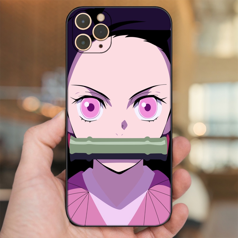 Ốp lưng iPhone 11 Pro Max dẻo đen cạnh vuông in hình Nezuko Kimetsu no Yaiba