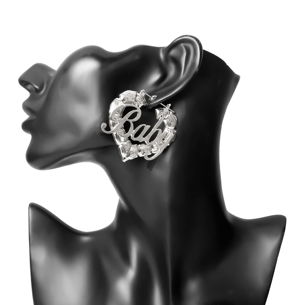 Khuyên tai vòng tròn thiết kế đốt tre họa tiết chữ đơn giản thời trang