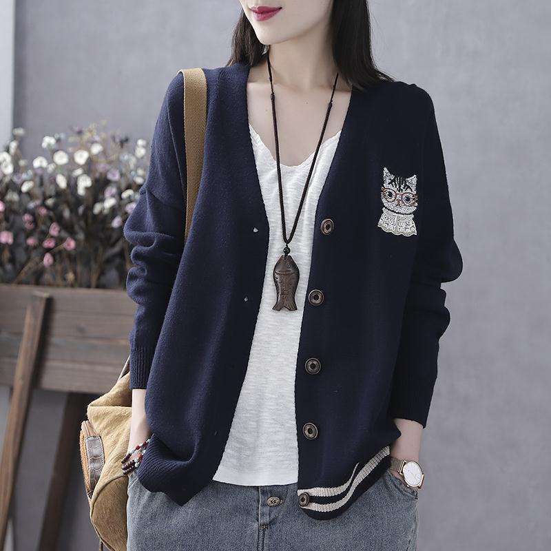 Áo Khoác Cardigan Dệt Kim Tay Dài Dáng Rộng Cỡ Lớn Thời Trang Xuân Thu Cho Nữ