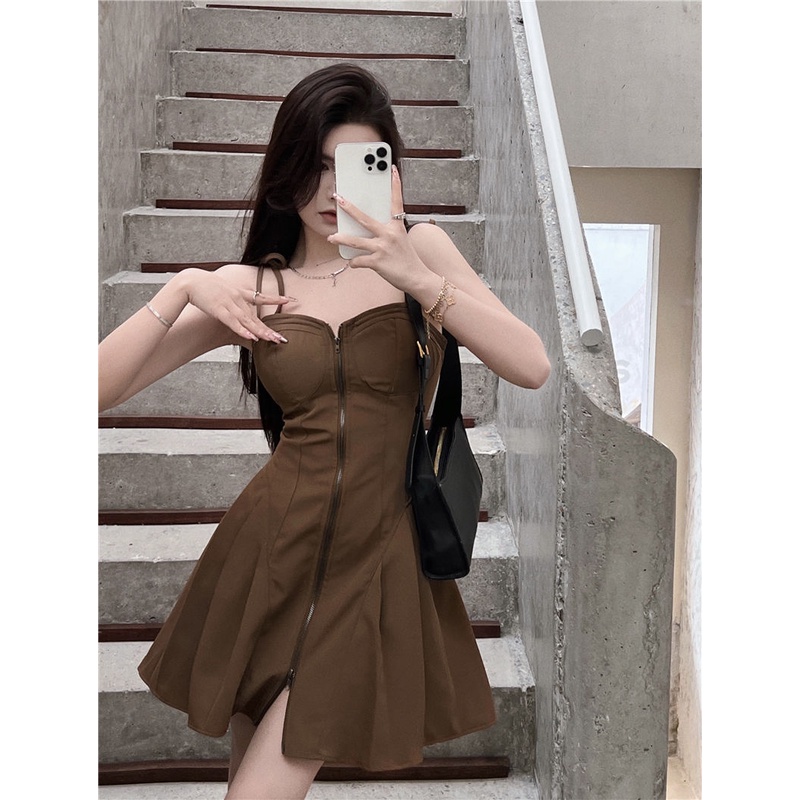 Đầm Hai Dây Phối Khóa Kéo Phong Cách Thời Trang Mùa Hè Mới