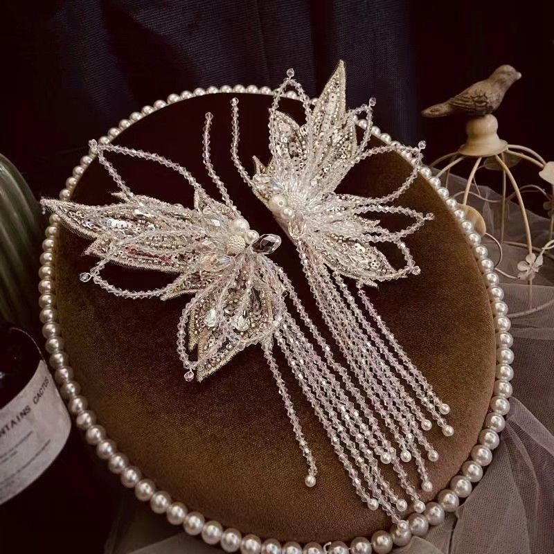 [Aishang Đẹp] Kẹp Tóc Phối Ren Tua Rua Đính Pha Lê Cao Cấp Kiểu Pháp Dùng Chụp Ảnh Cưới / Studio