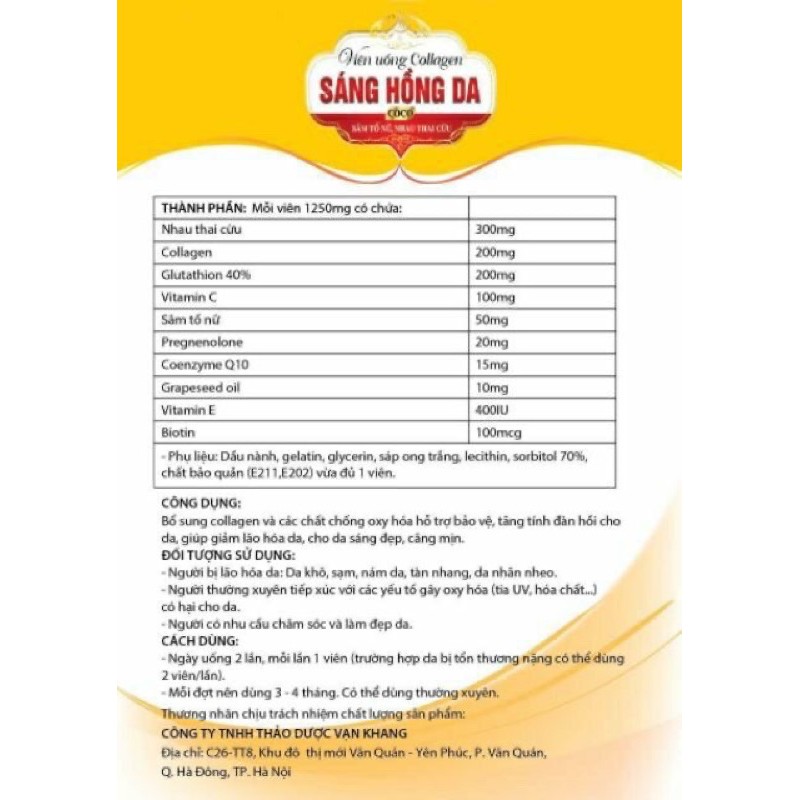 ✅ Viên uống Collagen Sáng Hồng Da CoCo, Nhau thai cừu. làm sáng da, giảm nám, tàn nhan, trắng da