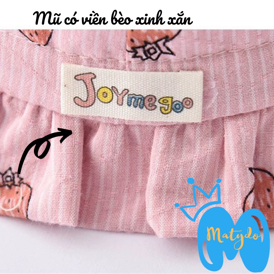 Mũ cho bé gái bé trai vành tròn hình dâu tây có dây rút đáng yêu nón cho bé vải cotton phụ kiện trẻ em