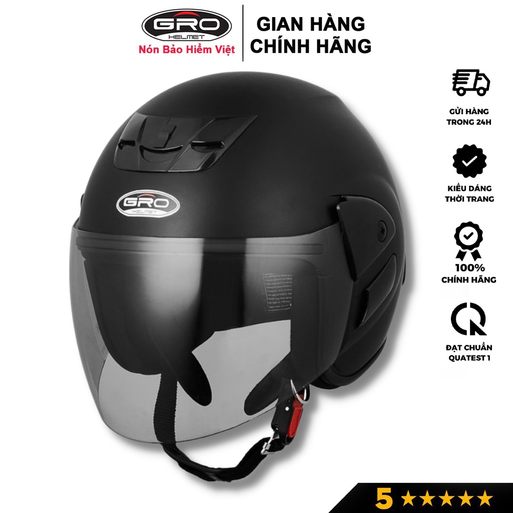 Nón bảo hiểm xe máy 3/4 cao cấp GRO V0 thời trang, màu sắc trẻ trung cho nam nữ, size 54-58cm