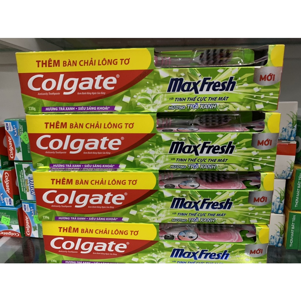 Kem đánh răng Colgate Maxfresh trà xanh 230g Tặng bàn chải lông tơ