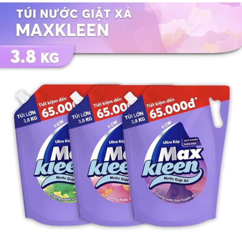 Nước giặt xả hương thơm hoa nắng,maxkleen 3,8kg