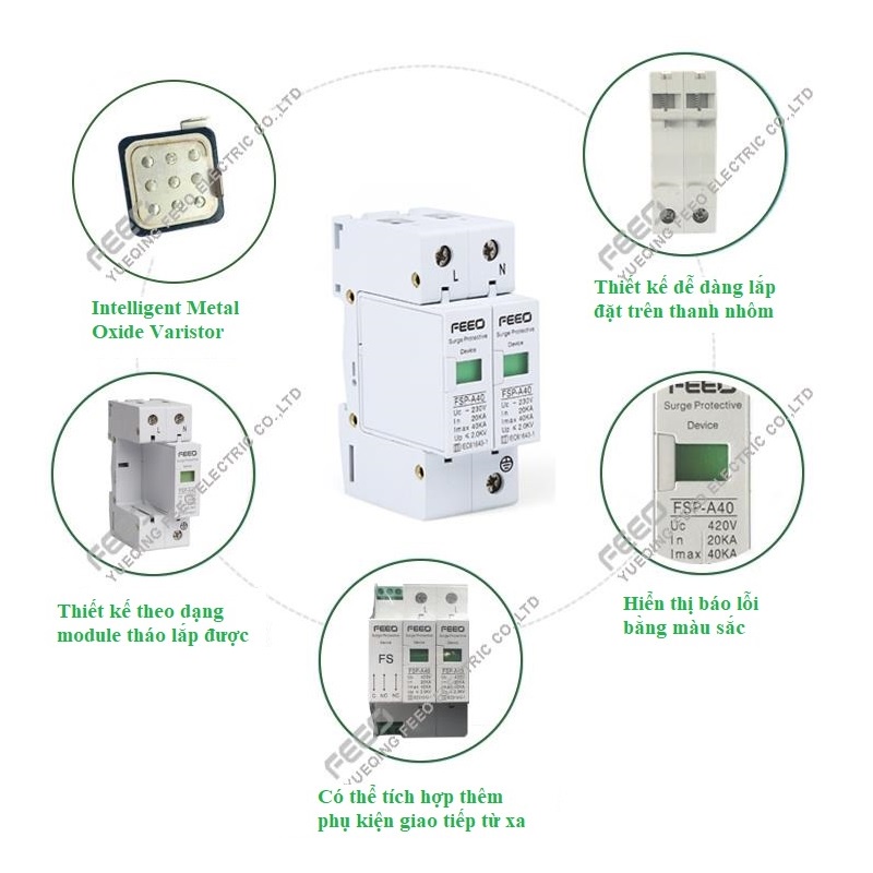 Chống sét lan truyền AC 2P 275V / 4P 420V hãng FEEO mã FSP-A40 cho hệ thống điện mặt trời