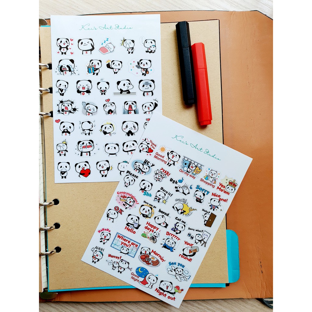 Set 4 tờ sticker gấu trúc shopping panda viber dễ thương biểu cảm