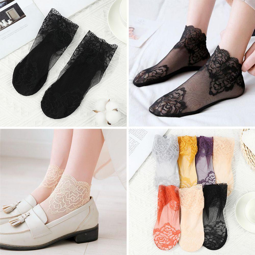 Vớ Ren Hoa Mỏng Vô Hình Không Trượt Thời Trang