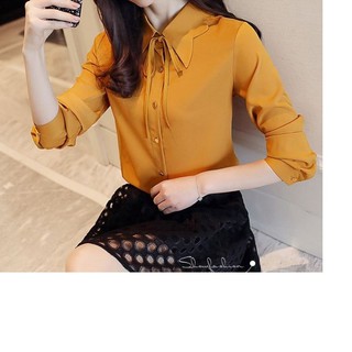Áo kiểu cổ gợn sóng thắt nơ