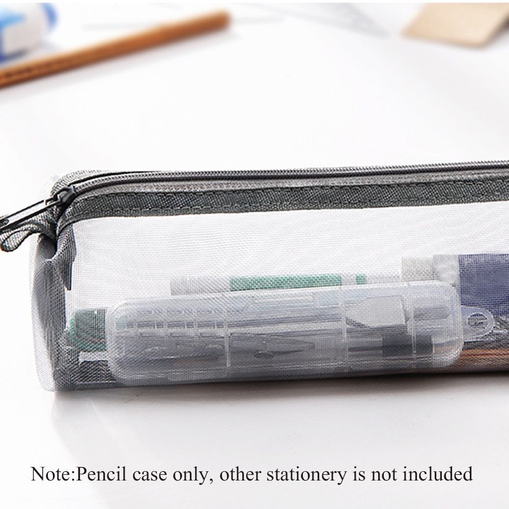 Túi đựng bút/mỹ phẩm dạng lưới trong suốt màu trơn phối khóa kéo