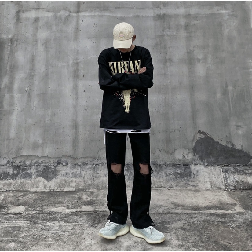 QUẦN JEAN RÁCH GỐI TRACKS PANT CÚC BẤM
