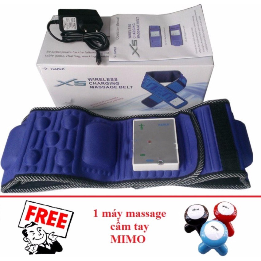 Đai mát xa giảm mỡ bụng X5 tích hợp pin (Xanh đen) + Tặng 1 máy massage cầm tay MIMO