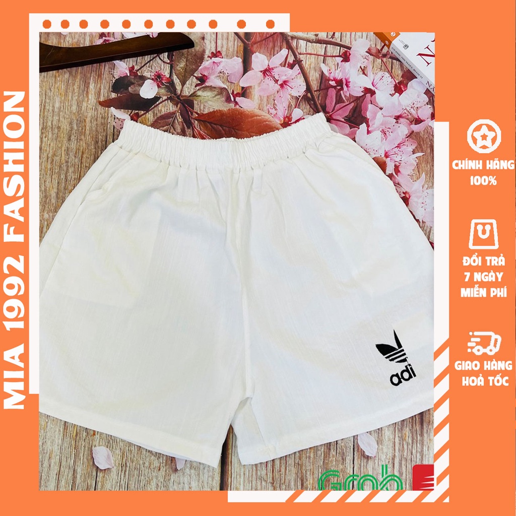 Quần đùi nữ MIA 1992 cao cấp - Quần short nữ cạp chun thêu chữ siêu xinh chất vải đũi siêu mát mịn