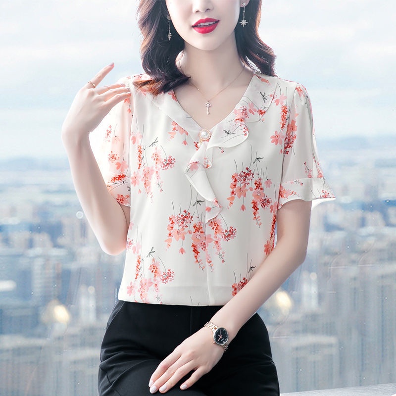 Áo Sơ Mi Voan Hoa Ngắn Tay Dáng Rộng Xinh Xắn Theo Phong Cách Mùa Hè Dành Cho Nữ