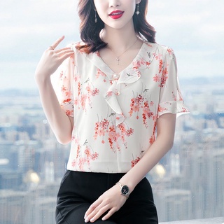 Áo Sơ Mi Voan Hoa Ngắn Tay Dáng Rộng Xinh Xắn Theo Phong Cách Mùa Hè Dành Cho Nữ