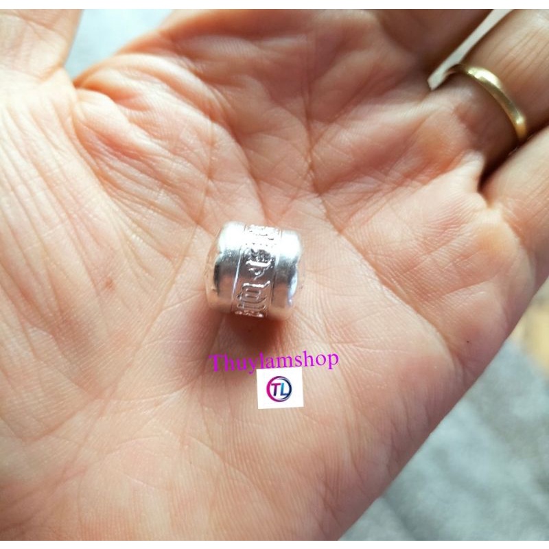 Lu thống bạc ta nguyên chất khắc chú Ommani chú đại bi bình an may mắn 10*12mm