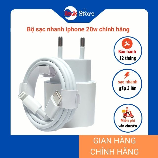 Sạc nhanh 20W công nghệ PD,Củ sạc nhanh 20W, dây sạc nhanh type C to Lightning cho máy iphone ipad chính hãng Foxcom