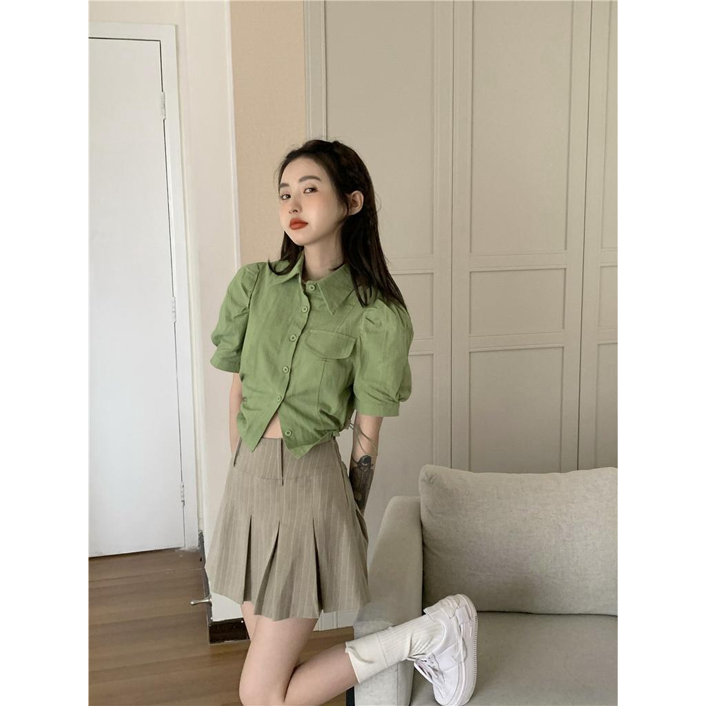 Áo kiểu crop top tay ngắn phối dây rút thiết kế độc đáo thời trang