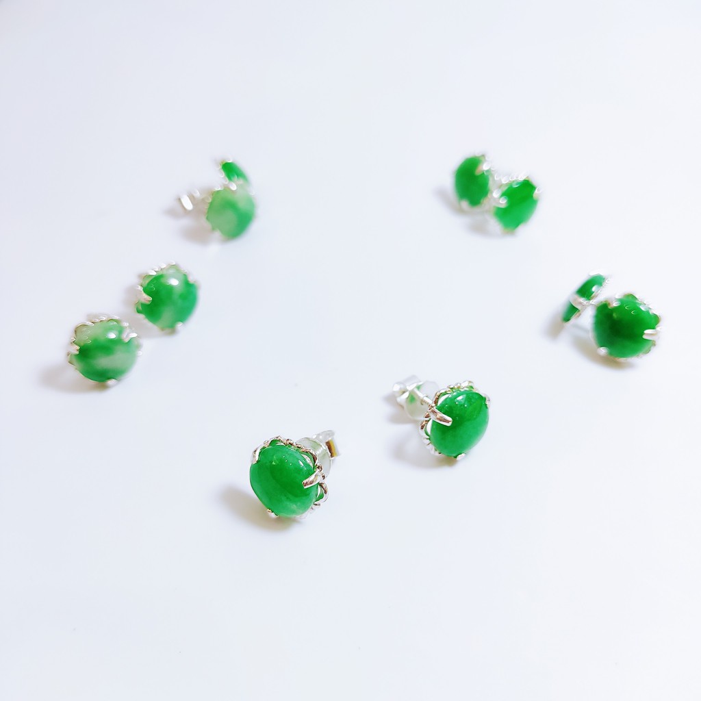 Bông tai bạc Nụ mặt ngọc xanh cho mẹ cho bà Van Jewelry V10606