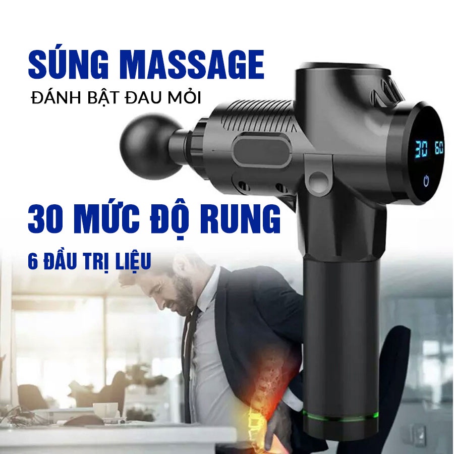Súng Massage Cầm Tay 6 đầu, 30 mức độ rung Cát Á EM009 - Thiết bị massage trị liệu - Điều trị căng cơ