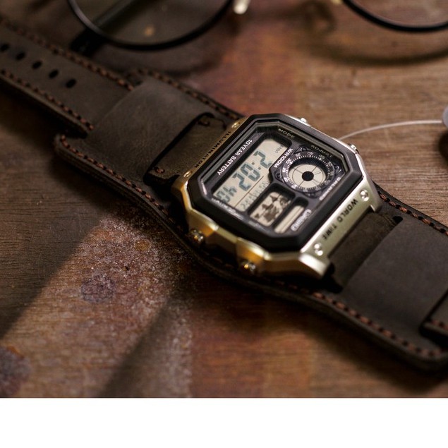 Dây Casio AE 1200 da bò đen RAM Leather B2 1952 - tặng khóa chốt và cây thay dây