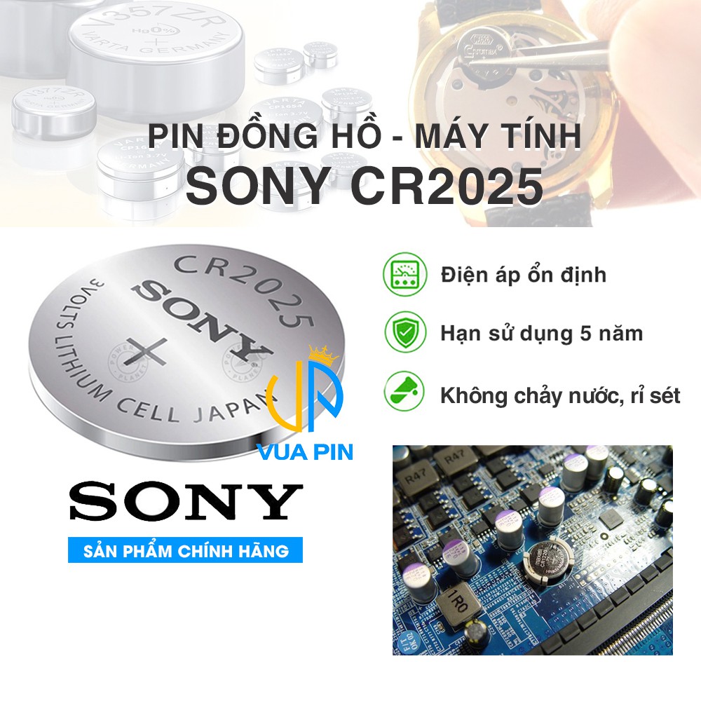 Pin lithium 3V CR2025 chính hãng Sony dùng cho CMOS máy tính, Laptop, đồng hồ, đèn LED, thiết bị điện tử - Pin cúc áo